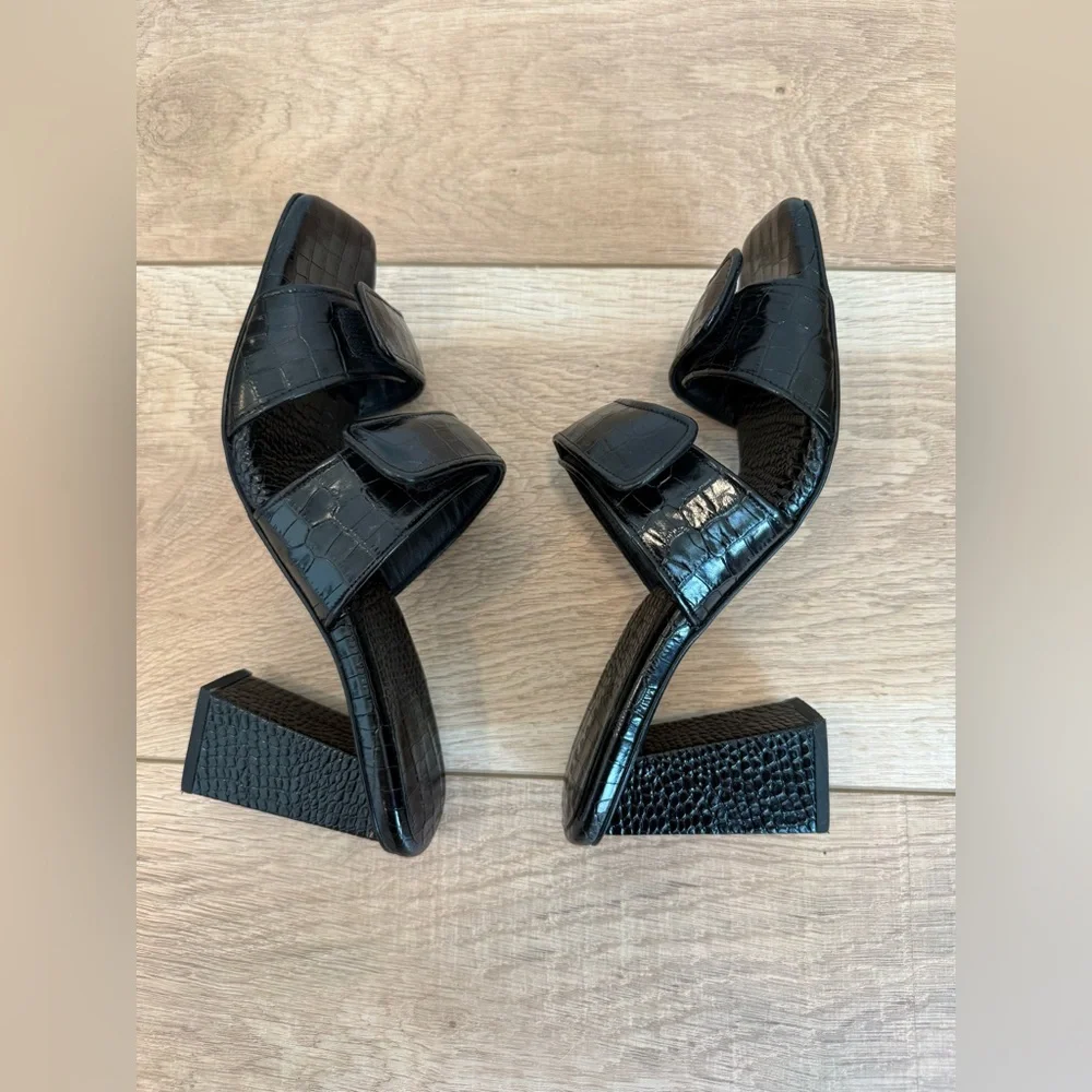 Freda Salvador Adria Black Croc-Embossed Women's Heeled Sandals - Picture 11 of 12